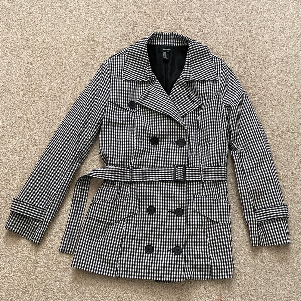 Forever 21 Black and White Gingham Trench Coat